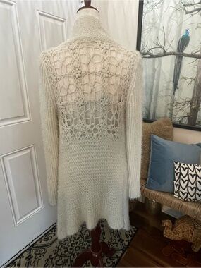 RYU | Cream Fuzzy Knit Open Draped Asymmetric Cardigan Bohemian Romantic | S